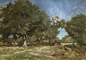 Landskab med en sti, der fører til Etang a la Dame (olie på vugget panel)